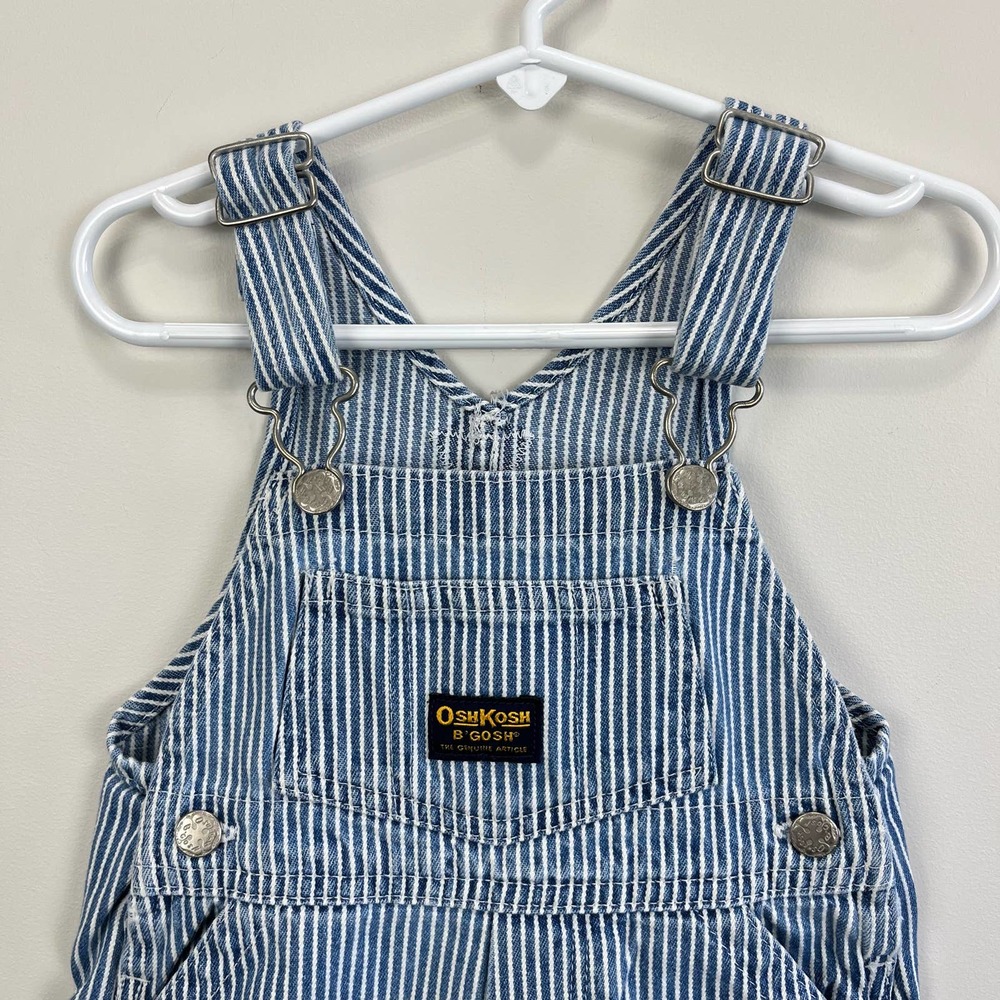 Vintage OshKosh B'gosh Blue Engineer Stripe Shortalls 18 Months - Picture 2 of 9